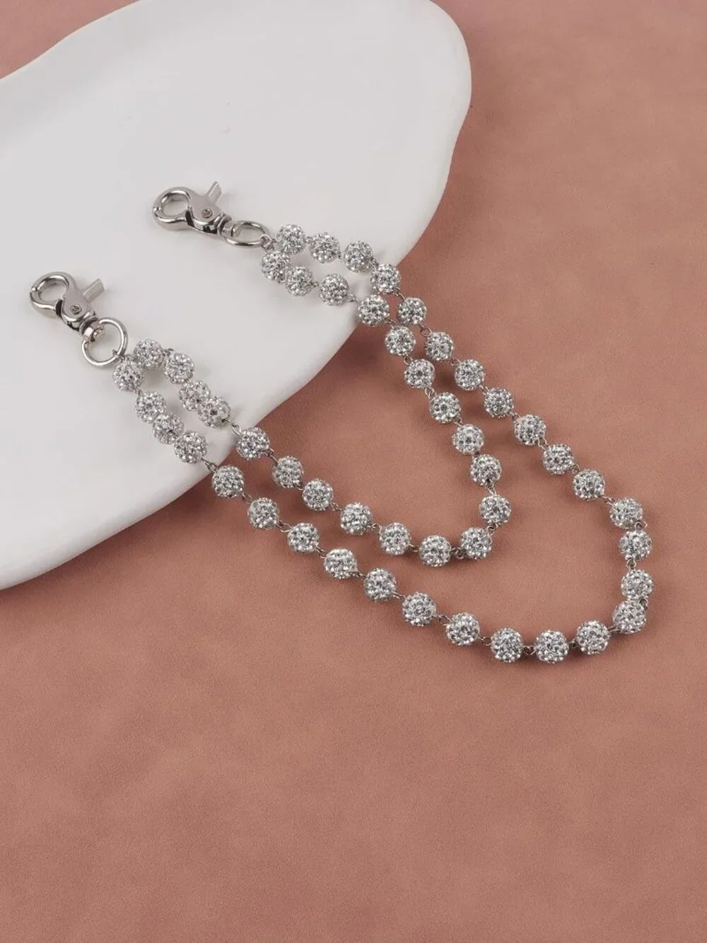 Rhinestone Ball Jeans Chain, Double Layer Crystal Waist Chain, Silver & Blue Spa